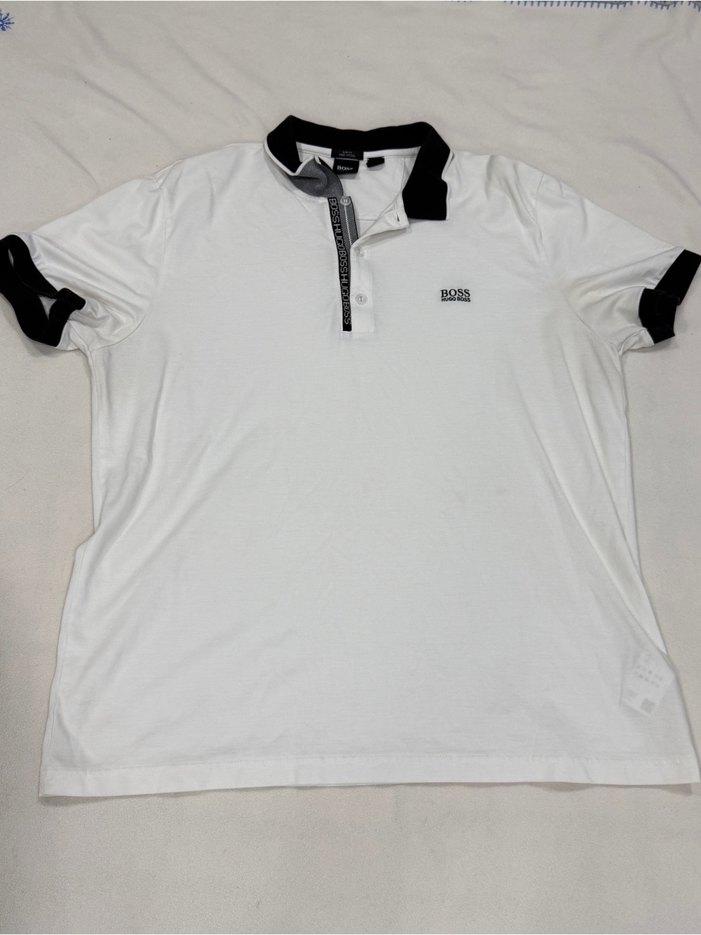 Hugo Boss Polo Shirt Mens 3XL White Slim Fit Pima Cotton Short Sleeve